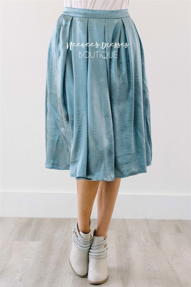 Shimmery Slate Blue Pleated Full Skirt