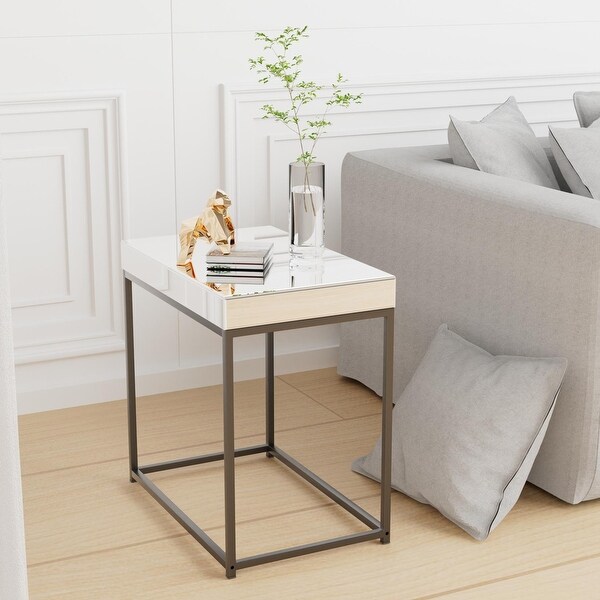 Rectangle End Table Tall Mirrored Side Accent Table with Metal Frame