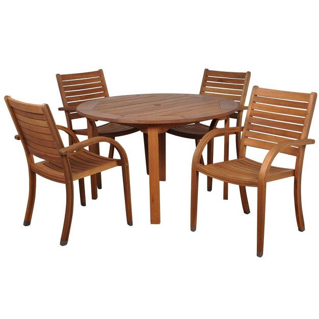 Arizona 5pc Patio Eucalyptus Wood Round Dining Set International Home Miami