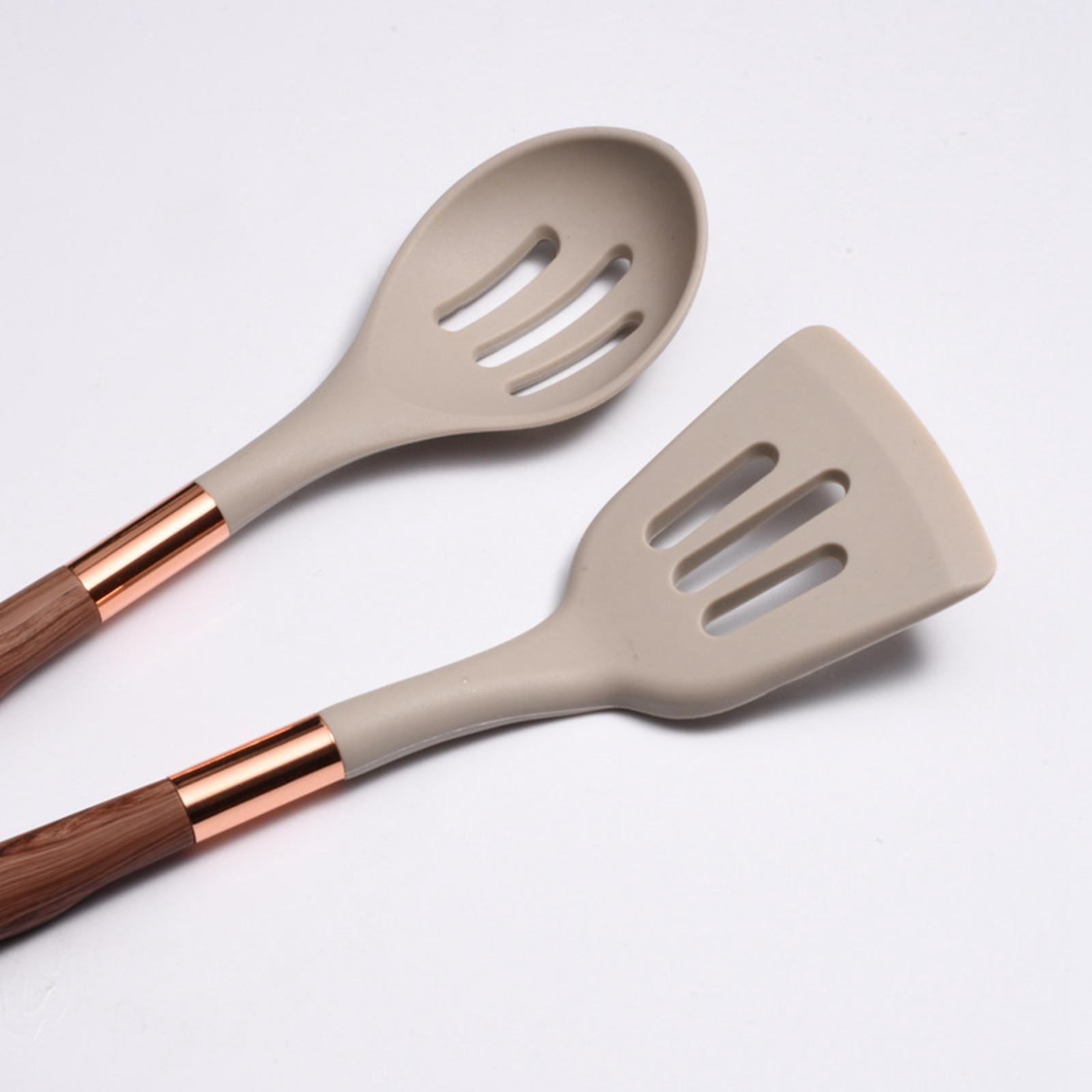 Kitchen Utensils Set,9pcs Silic Cooking Kitchen Utensils Set Heat Resistance Silic Spatula Spoon Kitchen Gadgets Utensils Set , Brown Handle