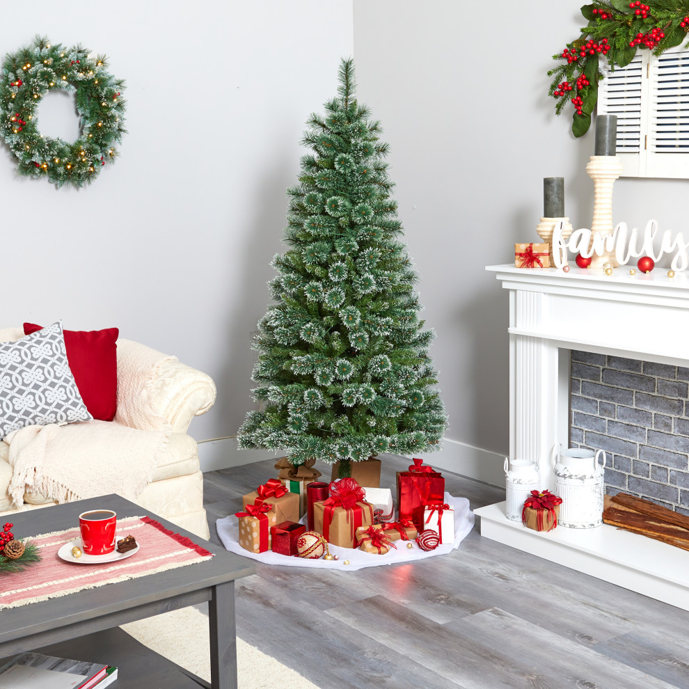 6  x27Wisconsin Slim Snow Tip Pine Faux Christmas Tree With 300 Clear LED Lights   Modern   Christmas Trees   by Nearly Natural  Inc.  Houzz