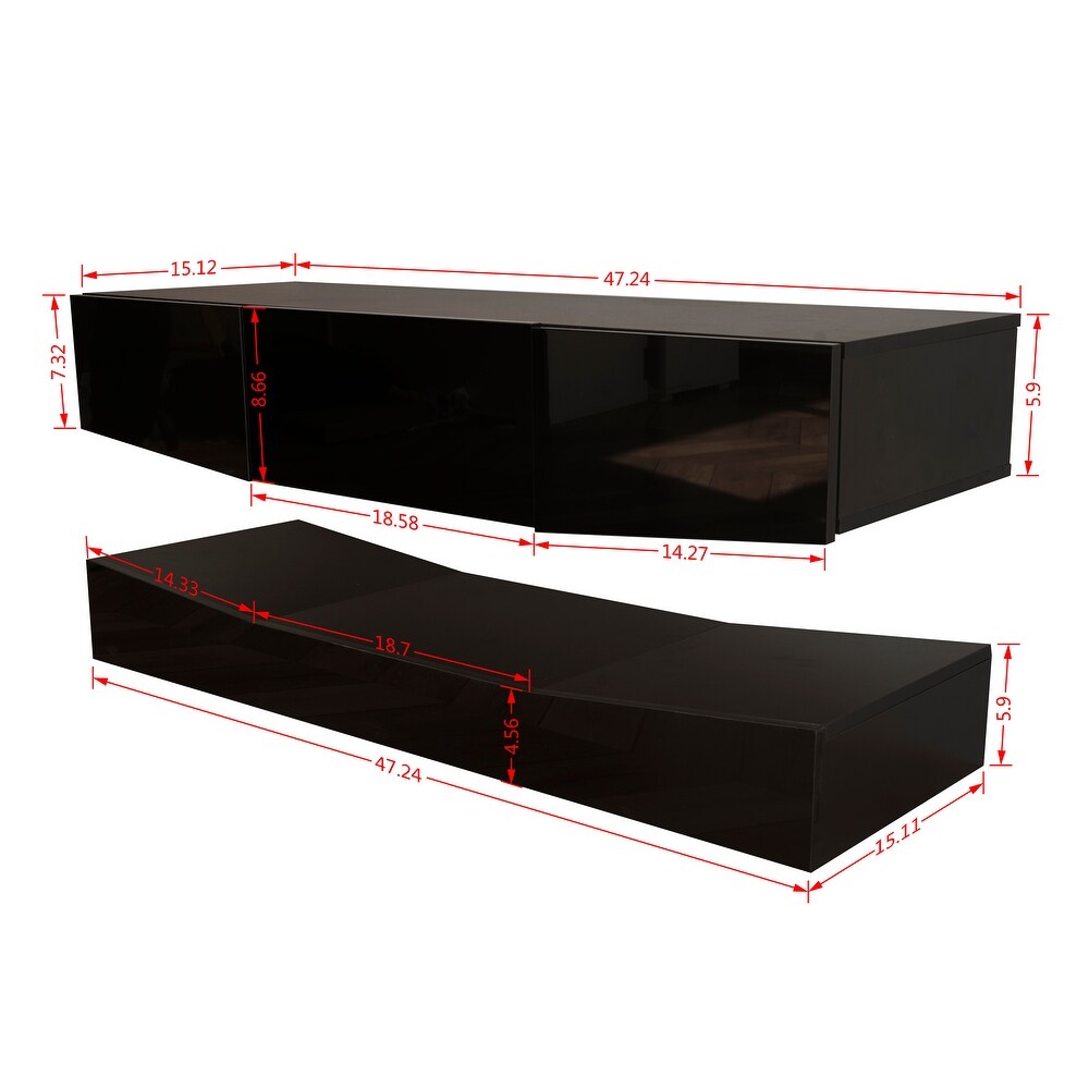 TV Stand for 55 inch TV  Modern Entertainment Center with LED Lights  for Under TV Living Game Room Bedroom  Black