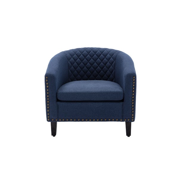 Stylish and Comfortable Barrel Chair for Home Decor， Navy Linen