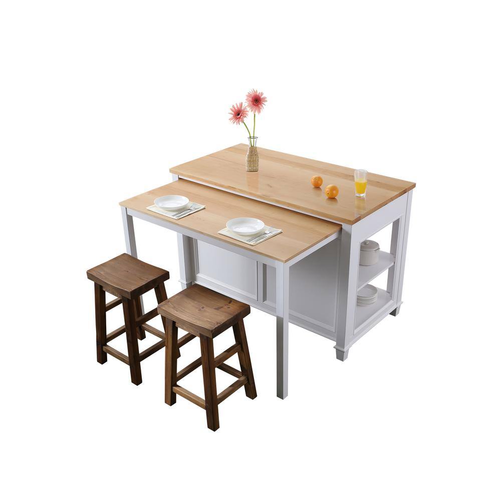 Design Element Medley White Kitchen Island with Slide Out Table KD-01-W