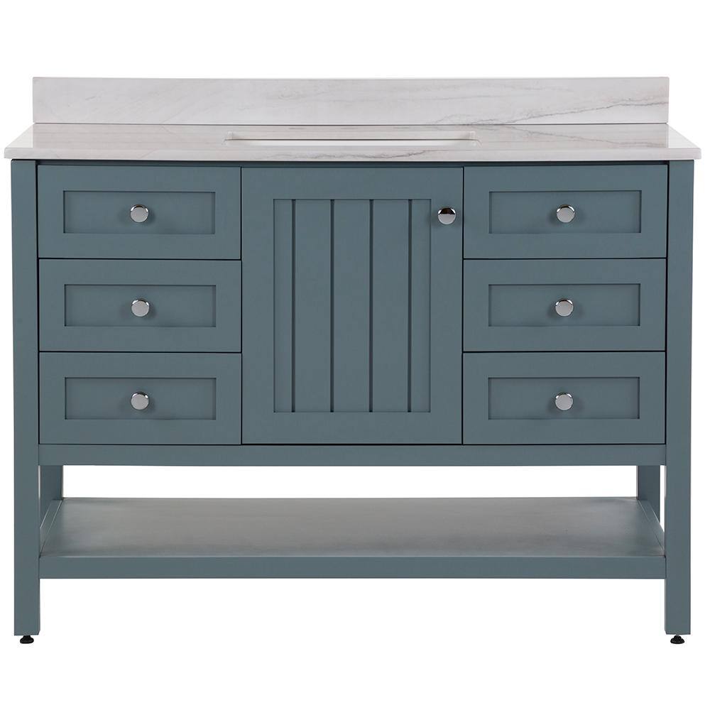 Home Decorators Collection Lanceton 49 in. W x 22 in. D Bath Vanity in Sage with Stone Effects Vanity Top in Gray Stone with White Sink LT48P2V10-SE