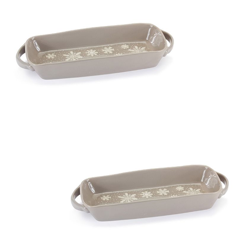 Stoneware Dish With Snowflake Design And Handles (set Of 2)