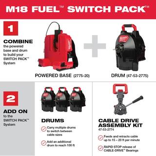 MW M18 Fuel 18-Volt Lithium-Ion Cordless Drain Cleaning 12 in. Switch Pack Sectional Drum Kit with 8.0 Ah Battery 2775C-222-47-53-2774-48-11-1880-48-53-27