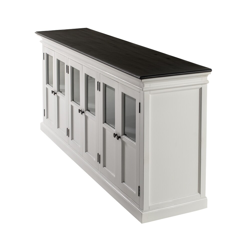 NovaSolo Halifax Contrast Farmhouse White   Black Buffet with 6 Glass Doors  Solid Mahogany Frame  78.74 x 19.69 x 35.43