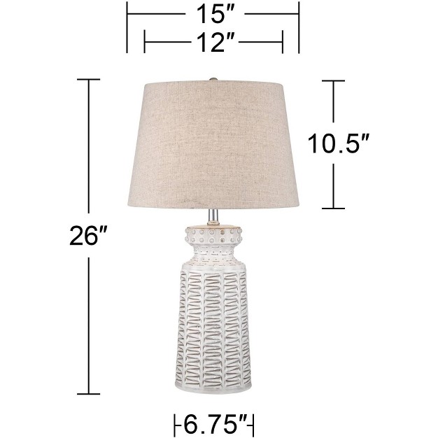 High Set Of 2 Ceramic Rustic Cream White Glaze Linen Tan Shade For Bedroom Living Room Bedside