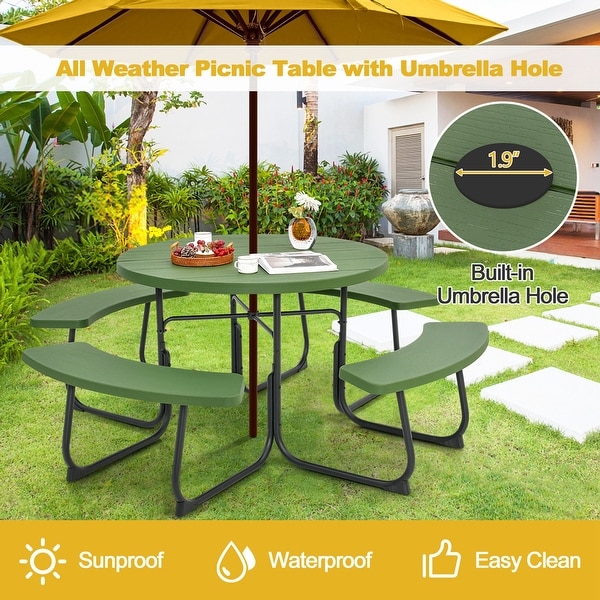 Costway Outdoor 8person Round Picnic Table Bench Set with 4 Benches and