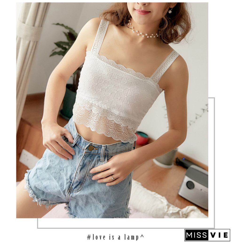 New Sexy Tank Top Lace Halter Crop Tops Women Summer Camis Backless Camisole Fashion Casual Tube Female Sleeveless Cropped Vest