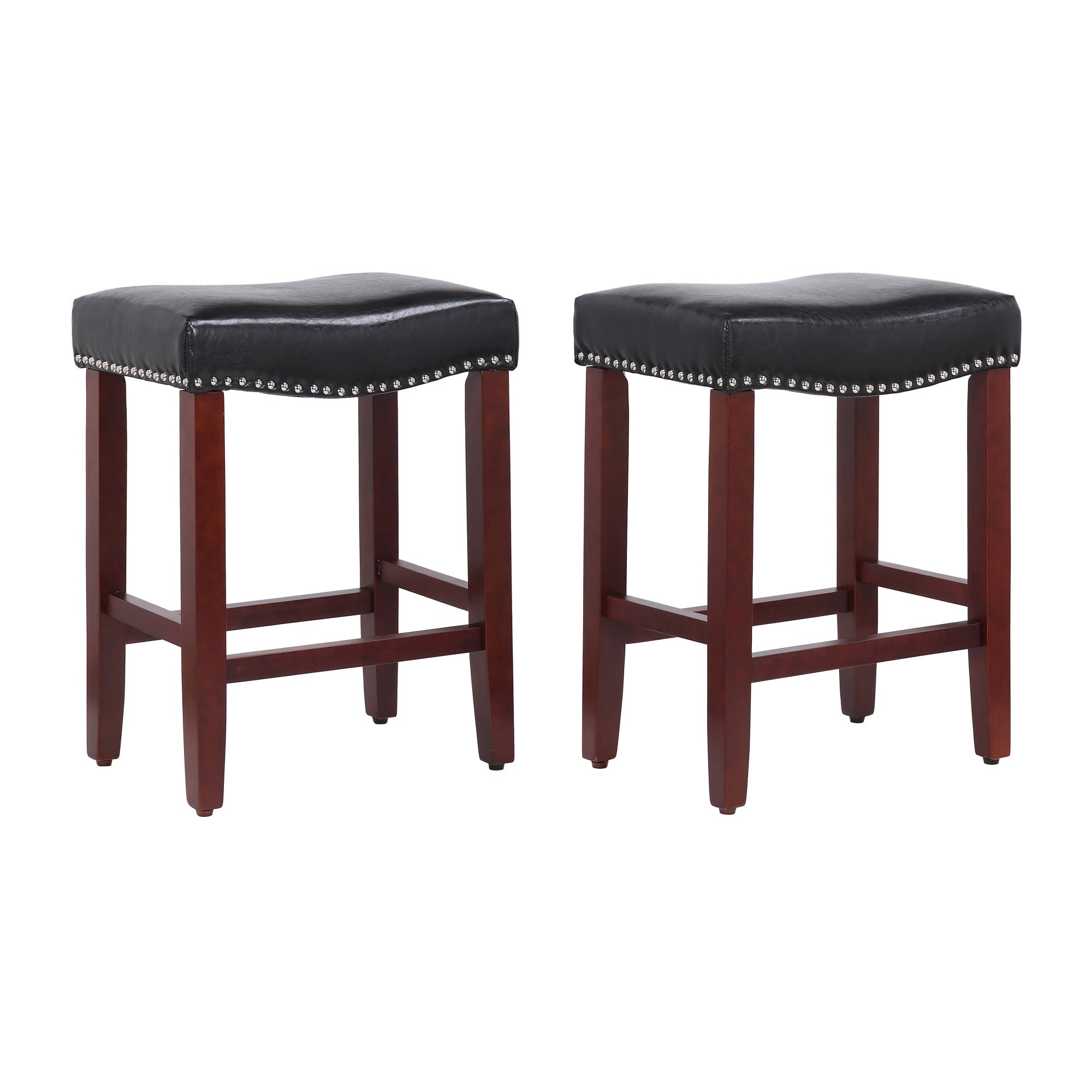 GRANDVILLE 24 Upholstered Bar Stool with Nail Head Trim (Set of 2)， CherryLeather