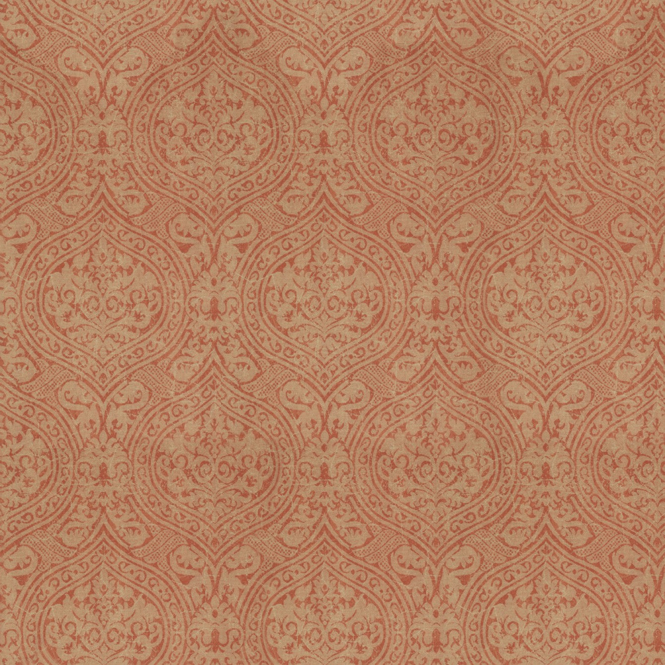 Damask Wallpaper in Beige and Red from the Eclectic Collection