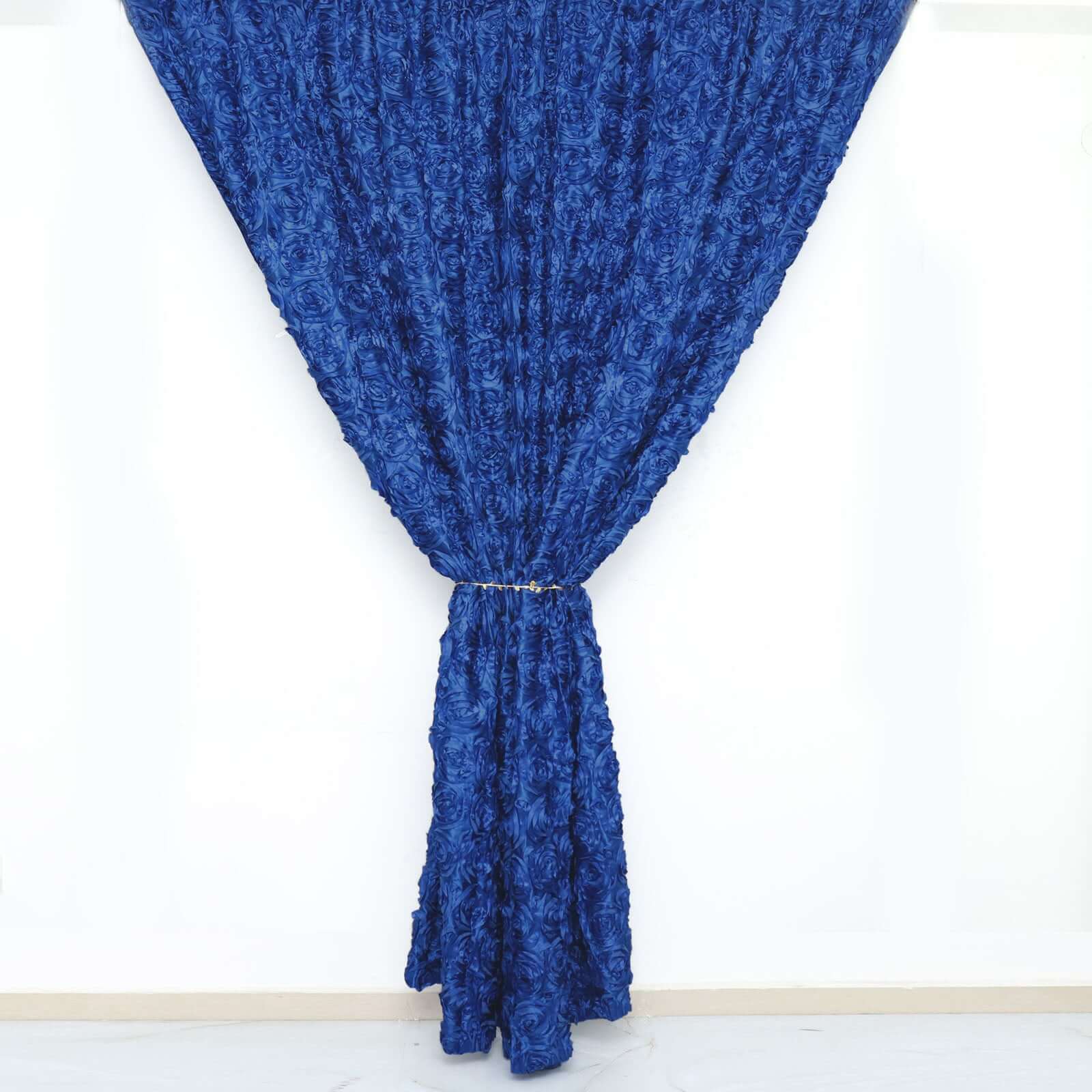 Royal Blue Satin Rosette Backdrop Drape Curtain, Photo Booth Event Divider Panel - 8ftx8ft