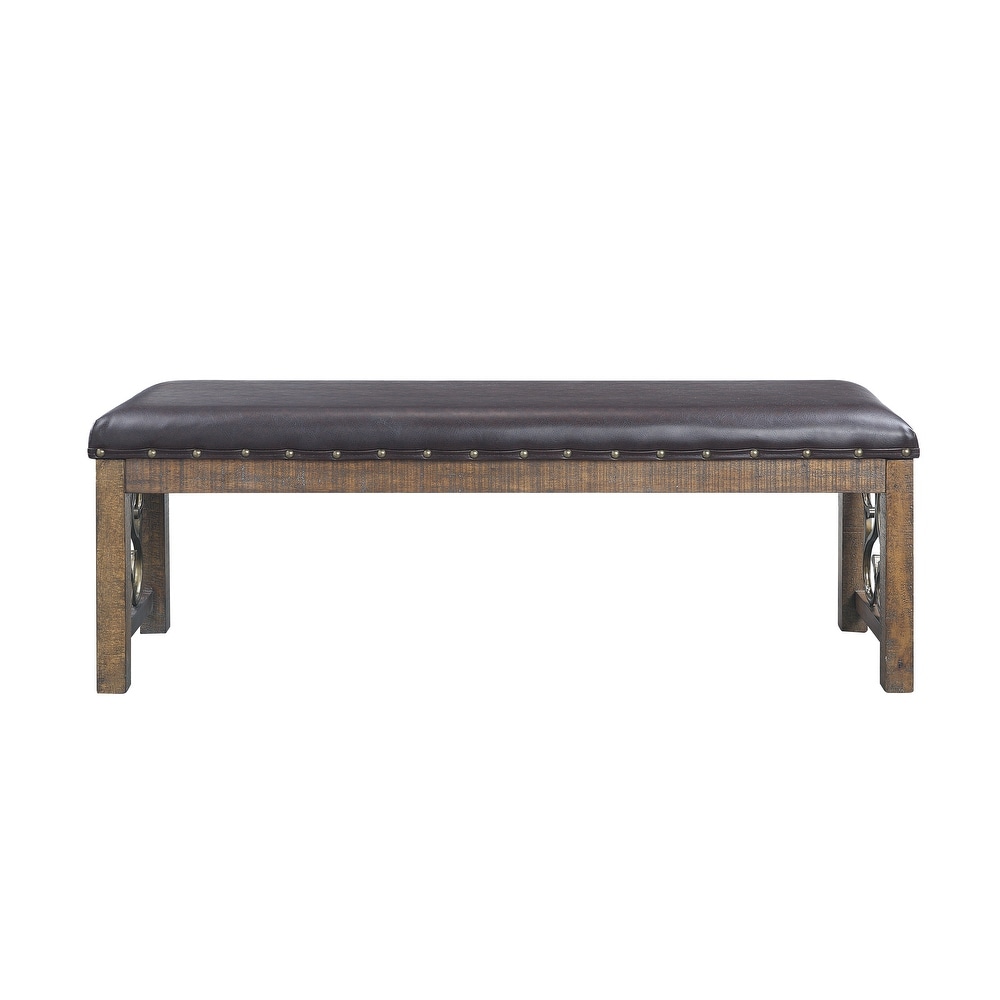 Global Pronex Raphaela Bench in Black PU   Weathered Cherry Finish for Living Room and Dining Room