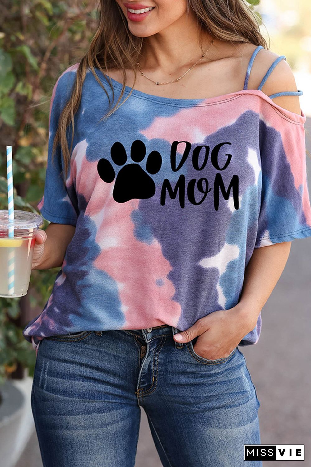 Dog Paw and MOM Print Graphic Tees for Women Wholesale Short Sleeve T shirts Top