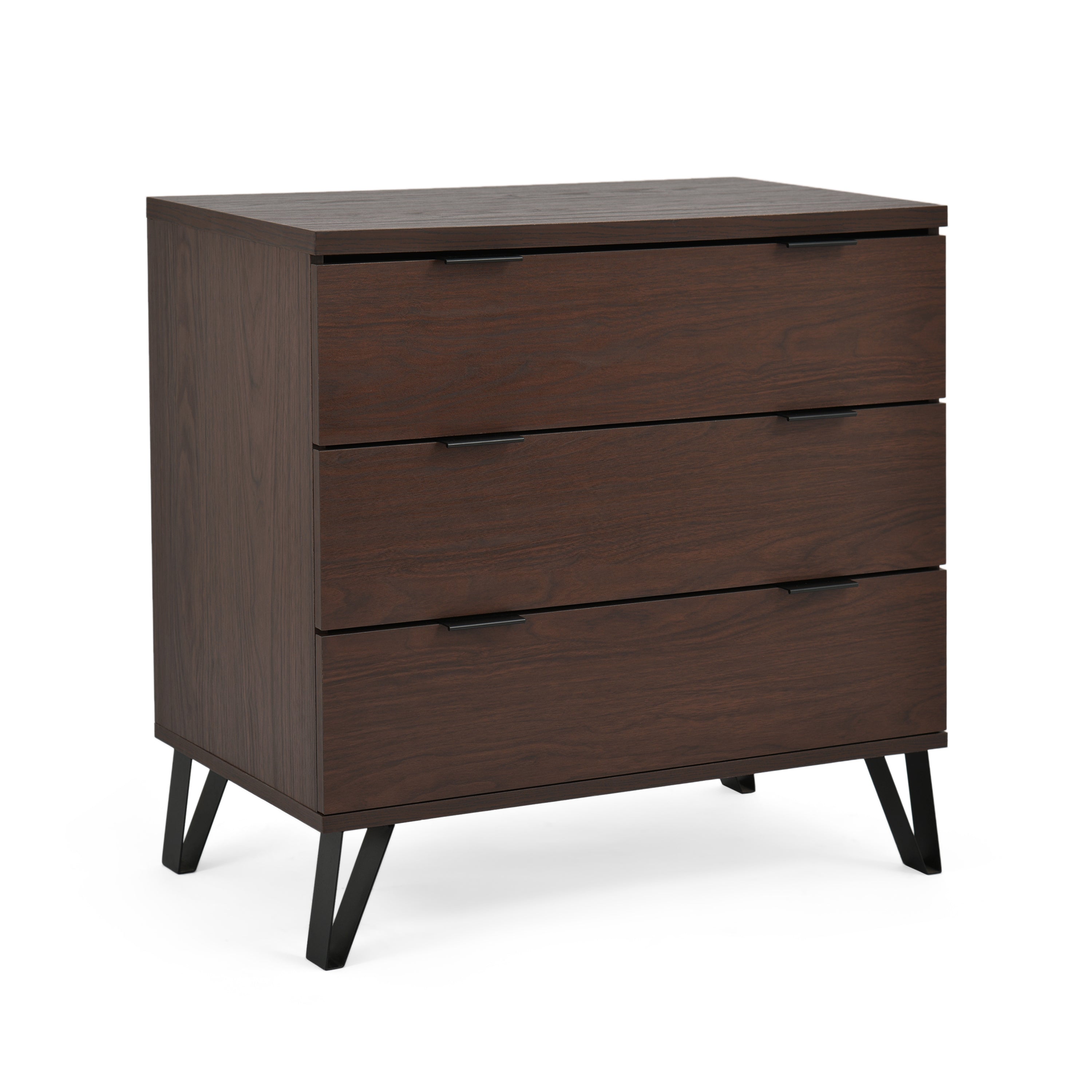 Demijen Modern Industrial 3 Drawer Wide Dresser, Walnut and Matte Black