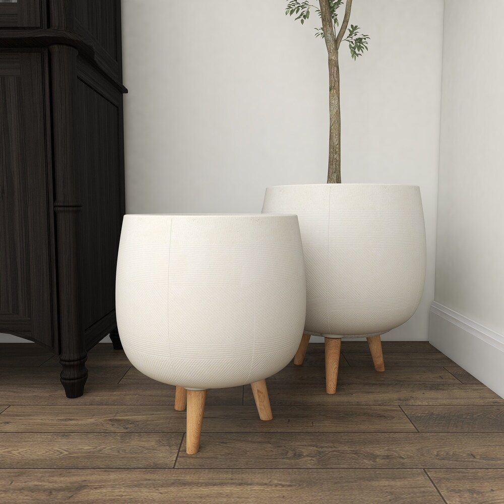 Ceramic Contemporary Planter (Set of 2)   12 x 12 x 15Round