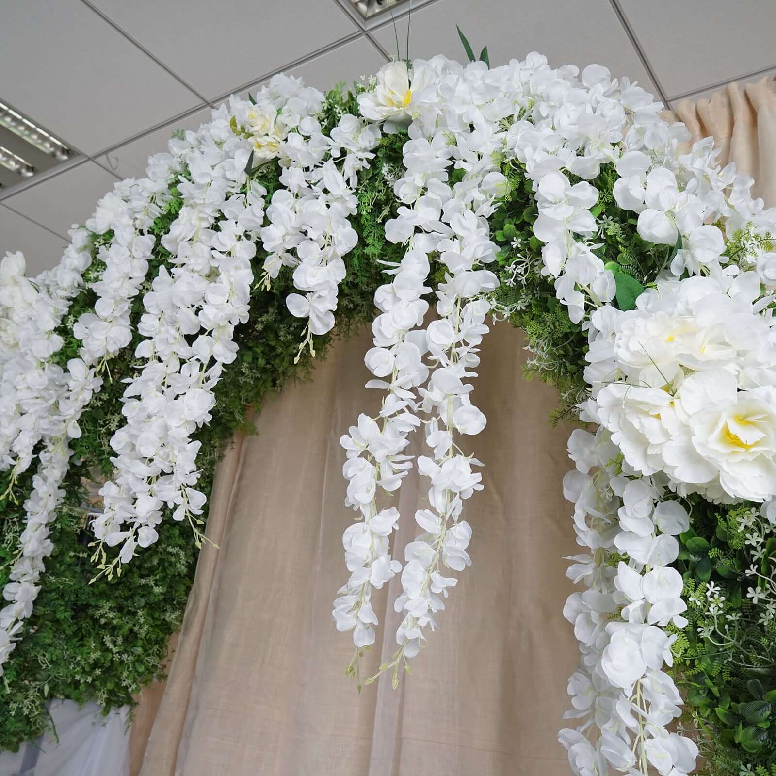 White Artificial Silk Hanging Wisteria Flower Garland Vines - Elaborated 5 Full Strands in 1 Bush 42