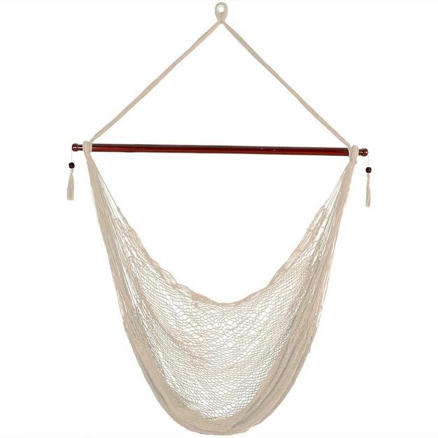 Sunnydaze Cabo Style Extra Large Hanging Rope Hammock Chair Swing With Spreader Bar 360 Lb Capacity Cream