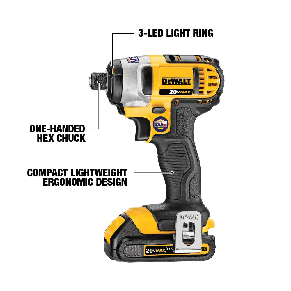 DEWALT DCK240C2 20-Volt MAX Cordless Drill/Impact Combo Kit (2-Tool) with (2) 20-Volt 1.3Ah Batteries， Charger and Bag