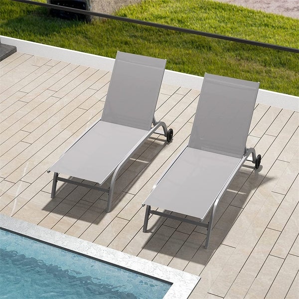 2-Piece Outdoor 5 Adjustable Position Chaise Lounge with Wheels