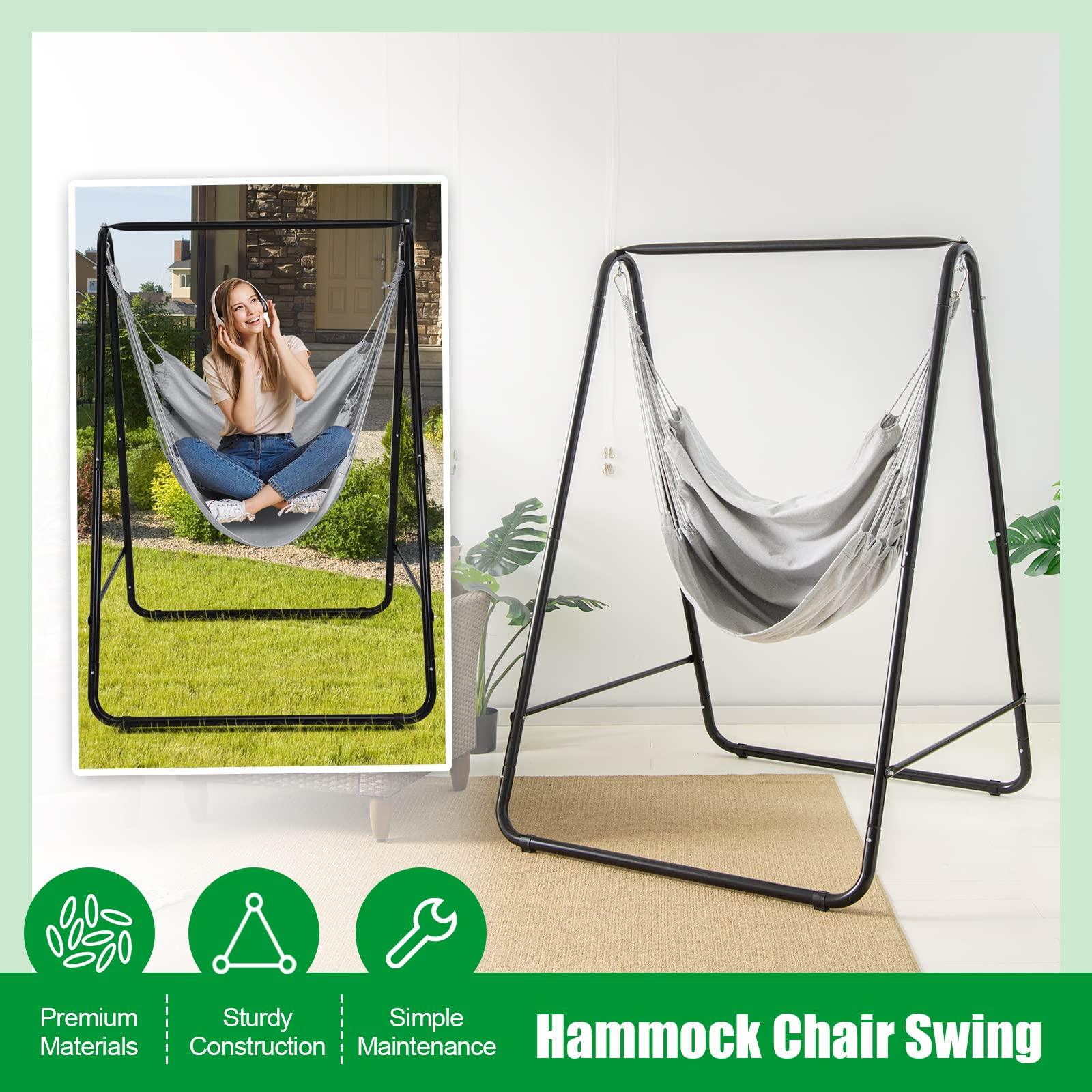 Heavy-Duty Powder-Coated Steel Stand with Hanging Swing Chair