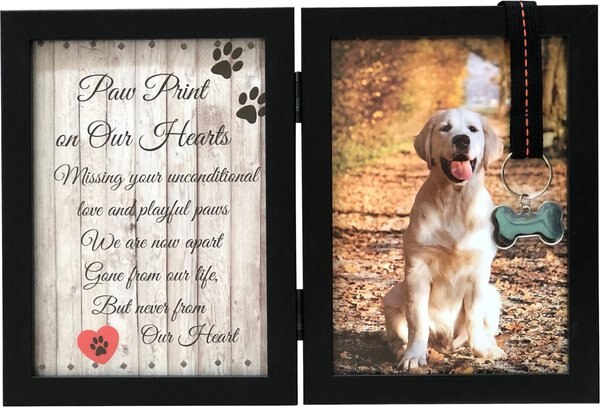 Pawprints Remembered Memorial Picture Frame with Ribbon and Tag