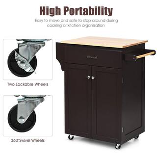 Bunpeony 32 in. W Heavy Duty Brown Rolling Kitchen Island with Spice Rack and Adjustable Shelf ZY1K0101