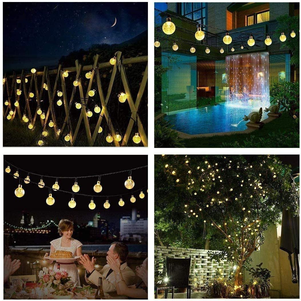 CoreLife 40FT 100 LED Crystal Globe Solar Powered String Lights Outdoor Waterproof indoor Decorative 8 Modes Patio Party - Warm White