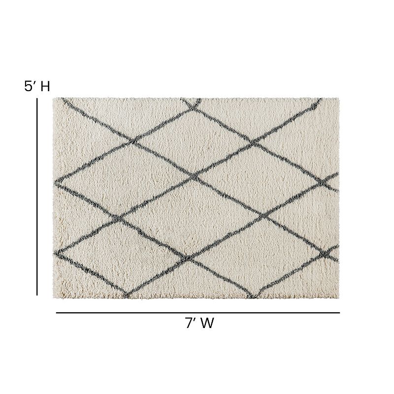 Merrick Lane Shag Style Diamond Trellis Area Rug - 5' x 7' - Ivory/Gray Polyester (PET)