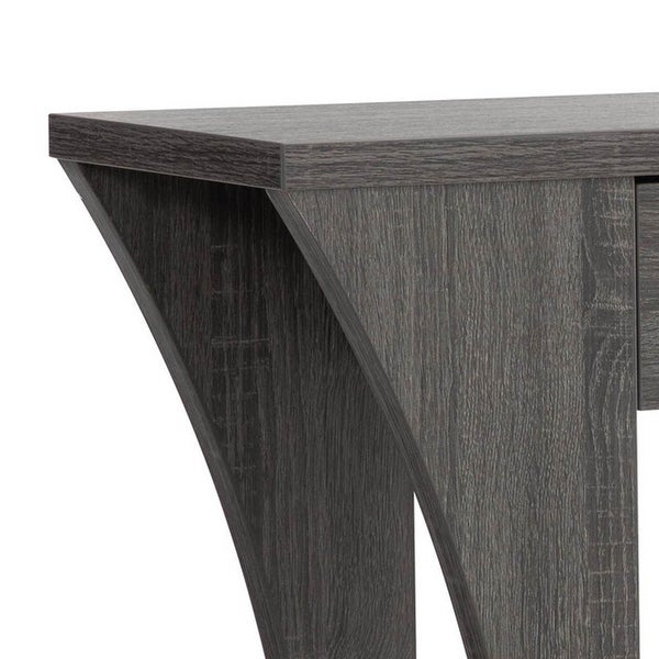 34 Inch Console Table with Drawer and Shelf， Curved Legs， Distressed Gray