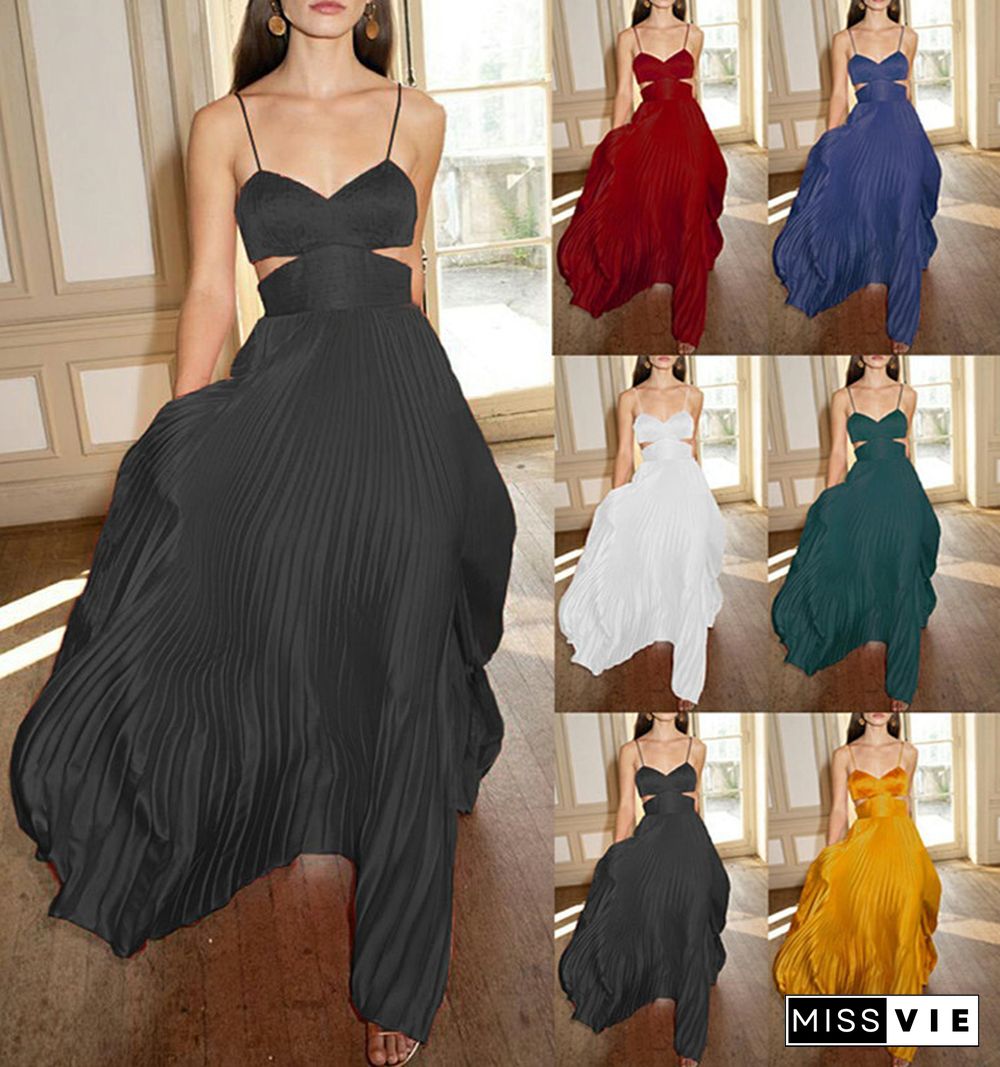 Halter Belt Backless Solid Color Strapless Dress