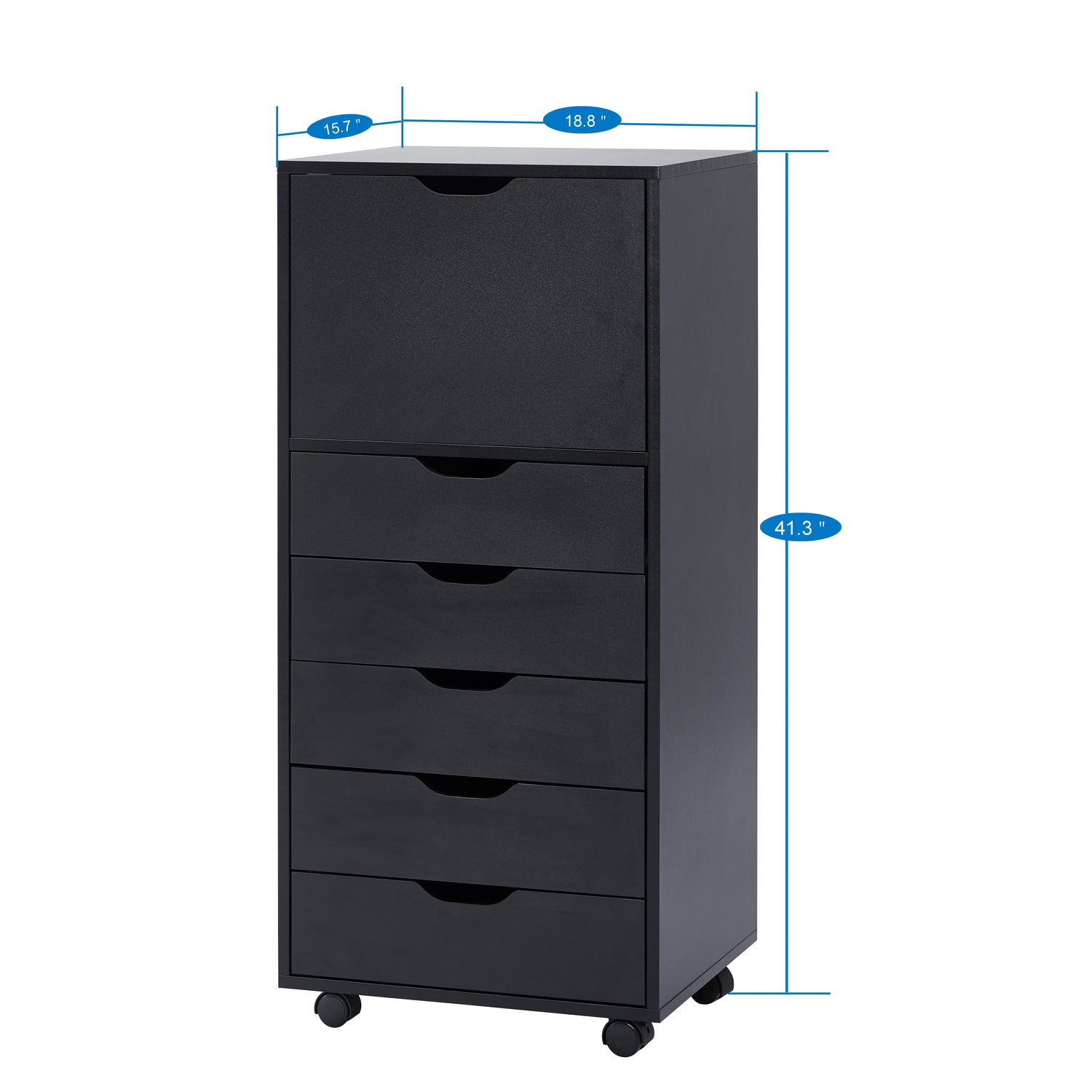 Naomi Home 6 Drawer Dresser, Tall Dressers for Bedroom, Kids Dresser with Wheels, Storage Shelves with Drawers, Small Dresser for Closet, Makeup Dresser with 180 lbs Capacity - Black