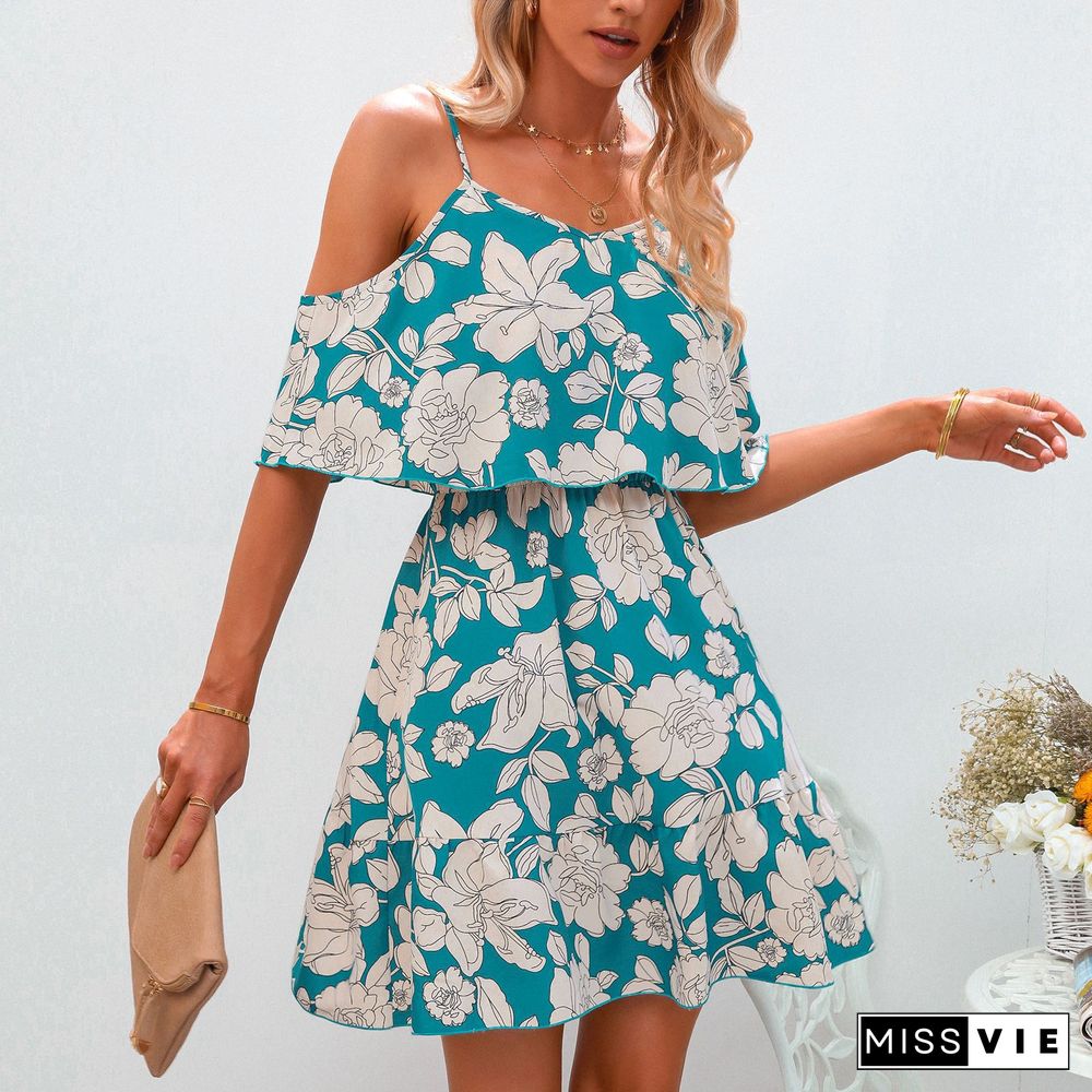 Slit Chiffon Floral Short Dress