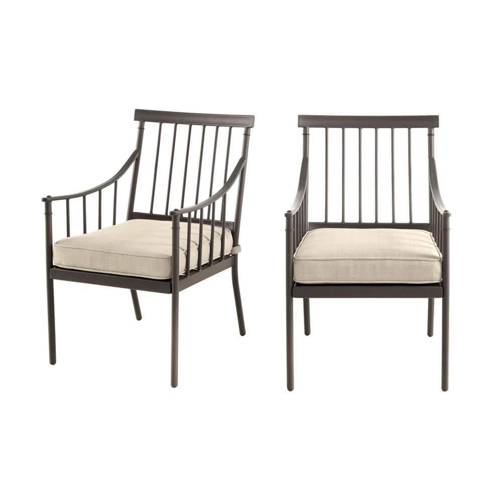 StyleWell Mix and Match Farmhouse Steel Outdoor Patio Dining Chair with Tan Cushion