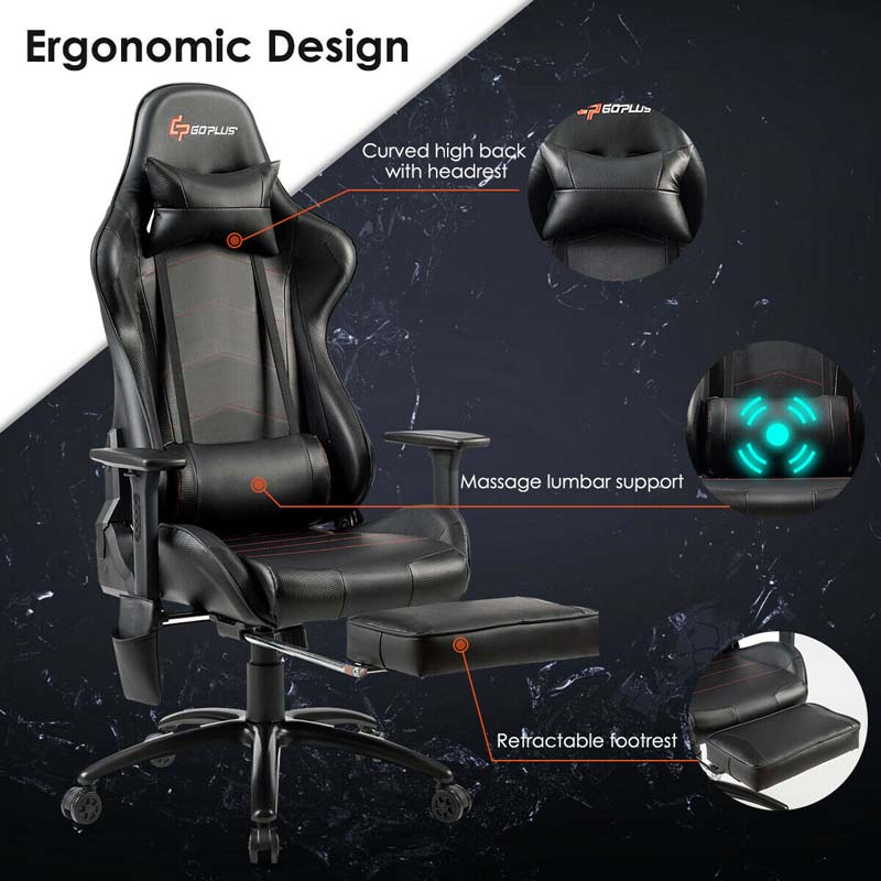 Massage Gaming Chair, Adjustable Ergonomic High-Back E-Sports Racing Chair, Swivel Office PC Chair with Footrest & Lumbar Support