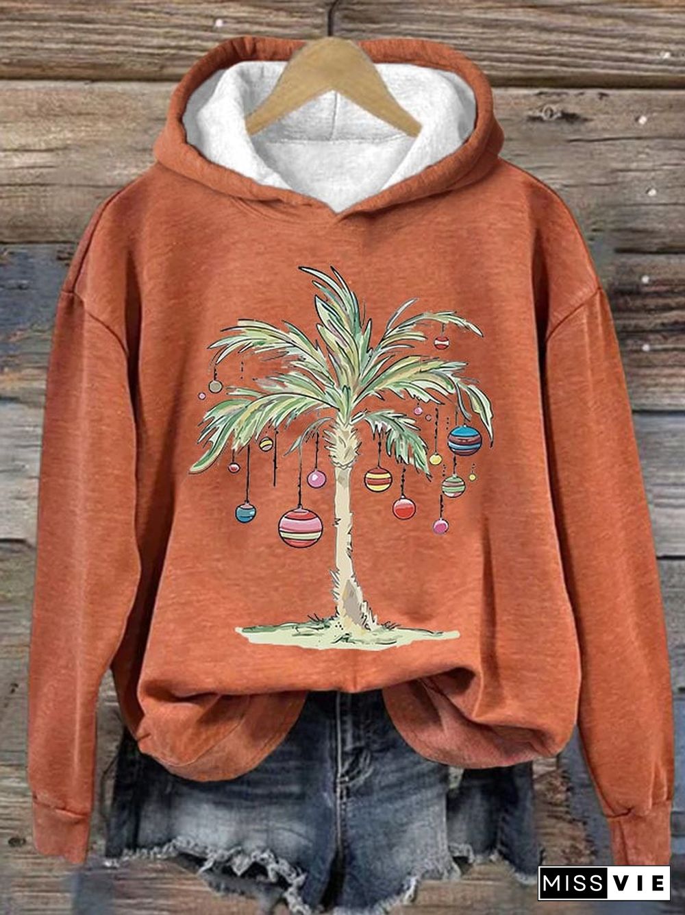 Women'S Casual Merry Christmas From Coconut Tree Printed Long Sleeve Sweatshirt