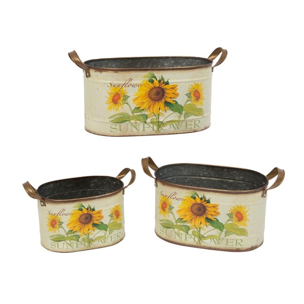 Gerson International Assorted Metal Nesting Sunflower Decorative Buckets Set Of 3