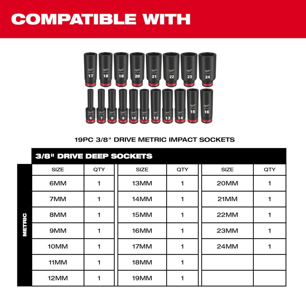 Milwaukee SHOCKWAVE Impact Duty Socket 3/8” Dr 19pc Tray Only ;