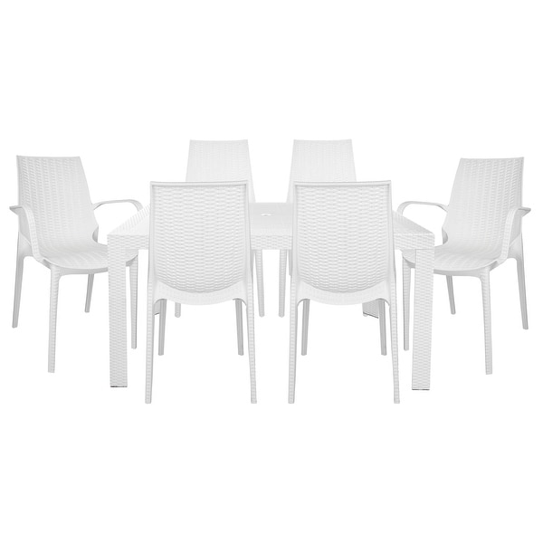 LeisureMod Kent 7Piece Outdoor Dining Set with 4 Chairs 2 Arm Chairs