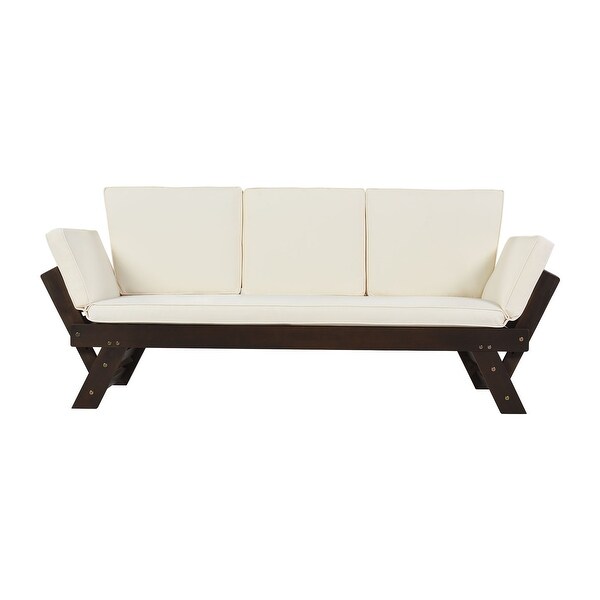 3-seater Sofa Outdoor Adjustable Patio Expandable and Multifunctional Daybed， Wooden Chaise Lounge with Cushions for Small Places - Overstock - 37248098