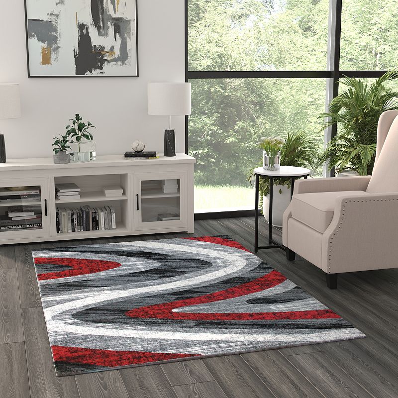 Masada Rugs Masada Rugs Stephanie Collection 5'x7' Modern Contemporary Area Rug in Design 1107 - Red， Gray， Black and White