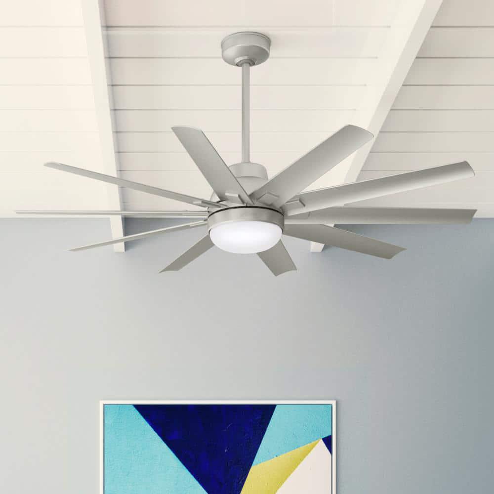 Hunter Overton 60 in LED IndoorOutdoor Matte Nickel Ceiling Fan with Light Kit and Wall Control