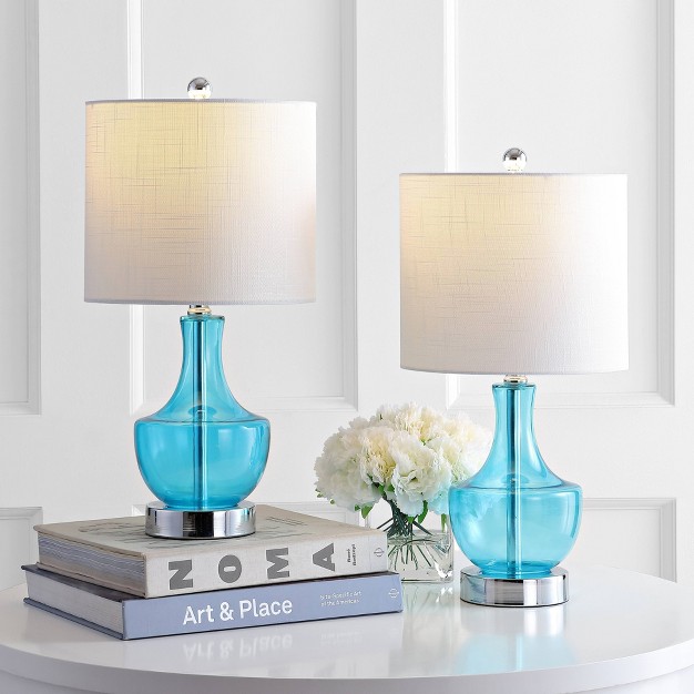 set Of 2 Mini Glass Table Lamps includes Led Light Bulb Blue Dailsygrab