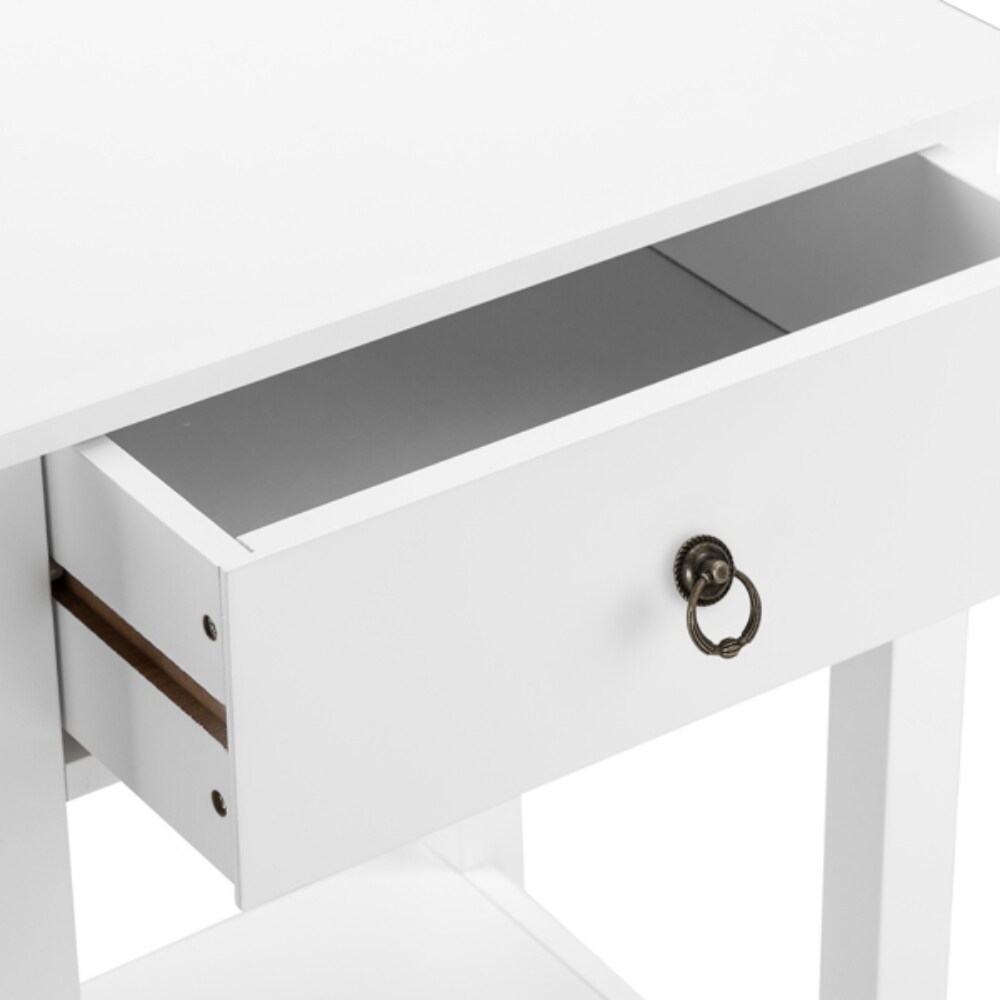 Two layer Bedside Cabinet Coffee Table with Drawer White   (18.11 x 14.17 x 27.56)\