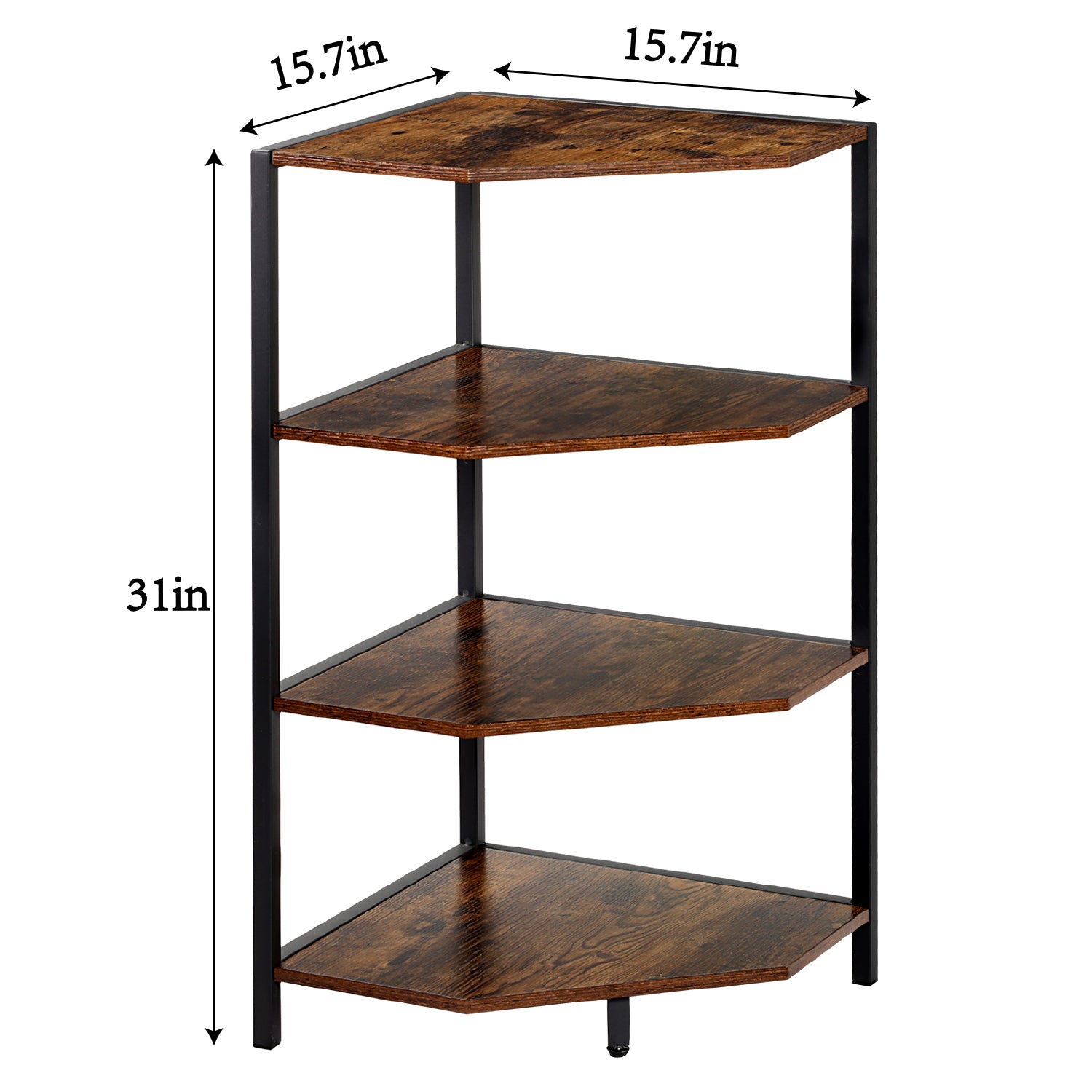 VECELO 4-Tier Corner Shelf, Multipurpose Wood Storage Stand for Small Spaces, Bedroom, Living Room, Brown