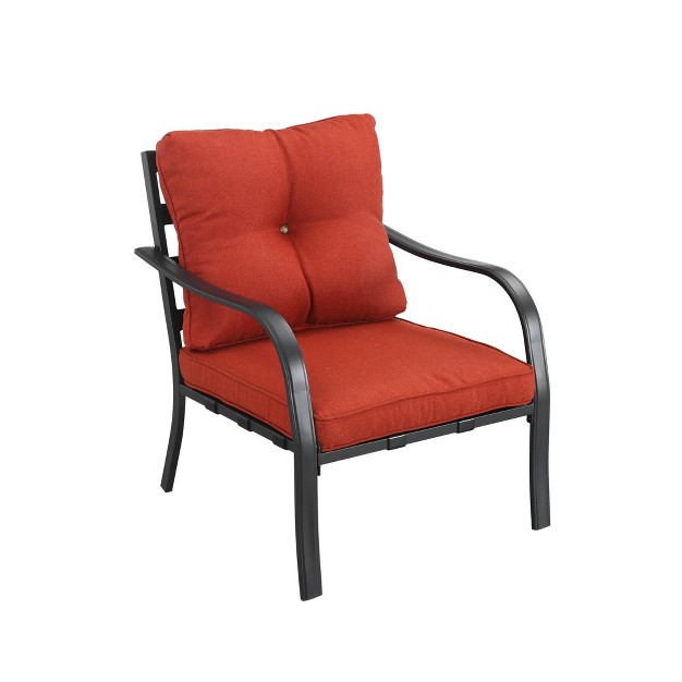 Patio Armchair Orange Patio Festival All weather Powder coated Steel Frame Olefin Upholstered Tufted Button Decor Removable Cushions