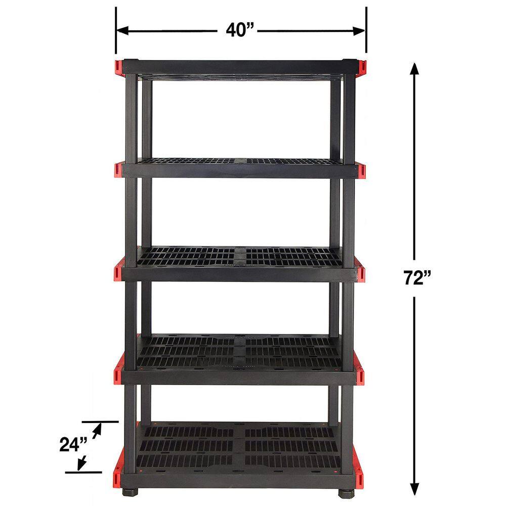 Black 5-Tier Plastic Garage Storage Shelving Unit (40 in. W x 72 in. H x 24 in. D) shelve-613