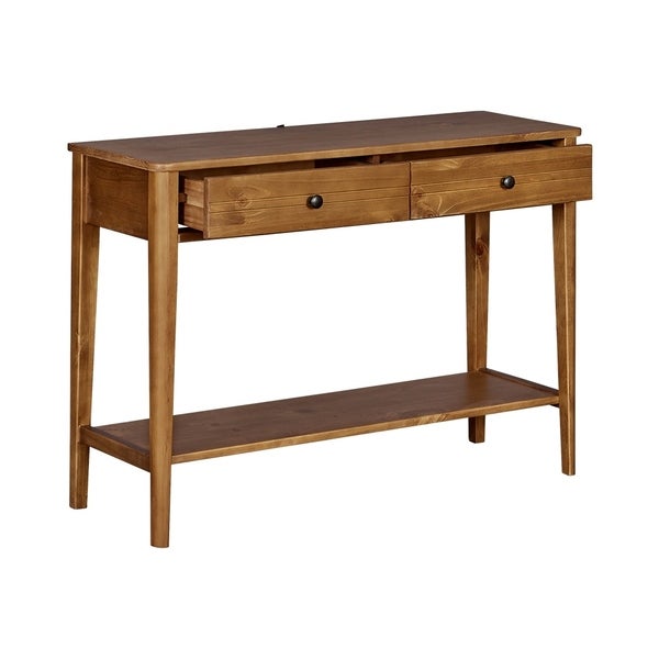 BIKAHOM Mid-Century Solid Wood 2-Tier Console Table with Drawers and Shelf/Console Sofa Table/Hallway/Entryway Table